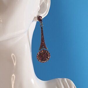 Vintage Glam Amethyst Rhinestone Drop Earrings Art Deco Elegance 2.5" Worn Once